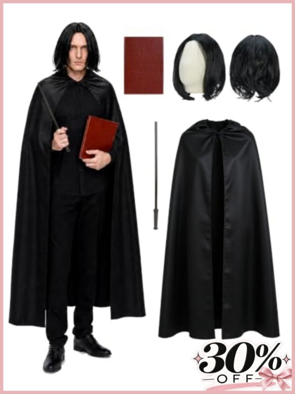 Men's Dark Professor Costume Set Vintage Fantasy Cape One Size